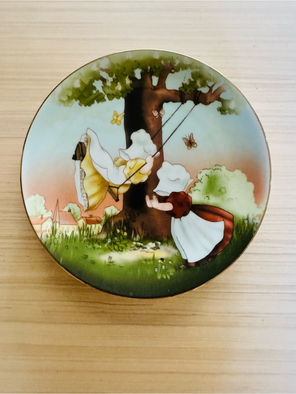 Vintage Royal Bayreuth 7” Porcelain Plate • Sunbonnet Babies • Swinging